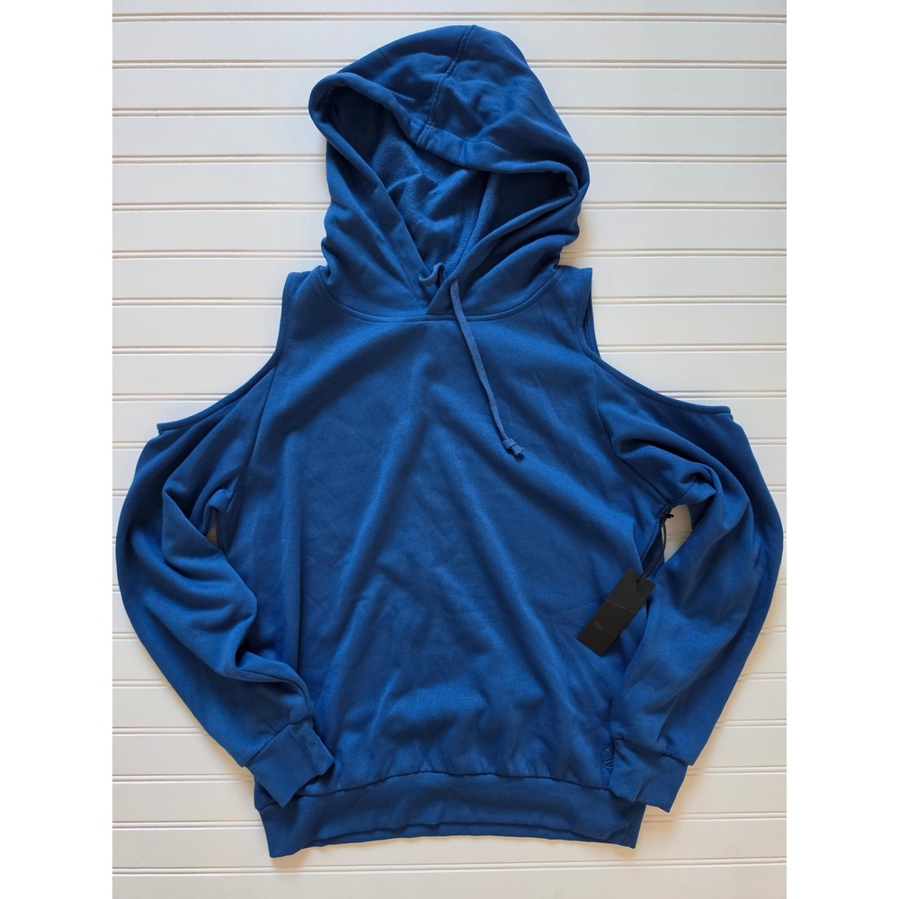 Savvi Camila Hoodie Womens Small Blue New Cold Shoulder Sweatshirt